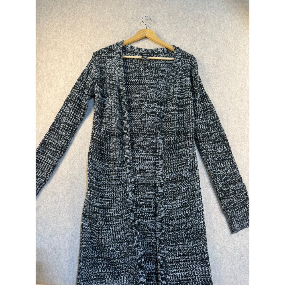 Rue21 Womens Large Black White Marled Knit Longline Open Front Cardigan Sweater